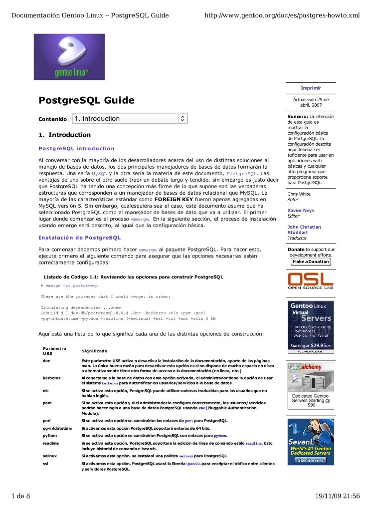 Imágen de pdf PostgreSQL Guide - Gentoo